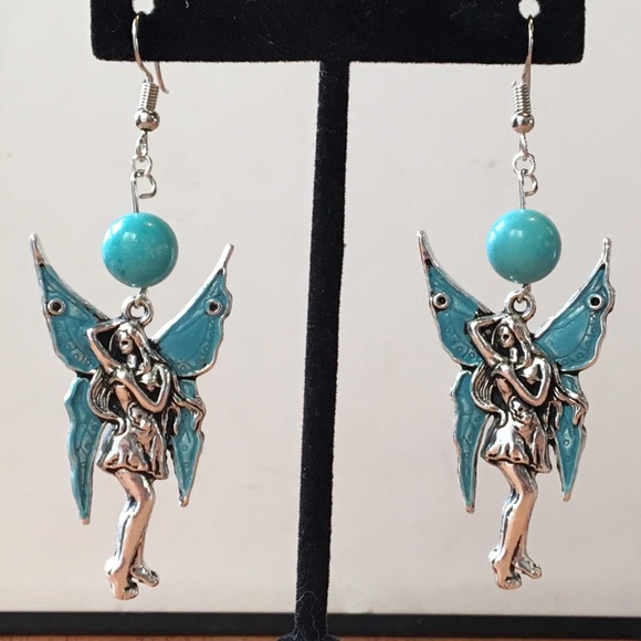 Blue Turquoise Magnesite Fairy Earrings - Picture 6 of 8